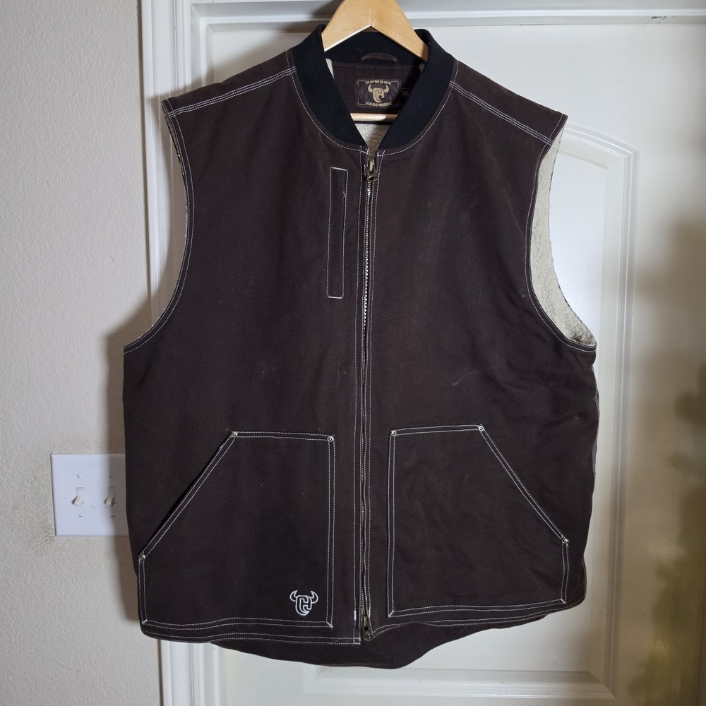 Cowboy Hardware  Western Vest Men  XXL Brown Full Zip Pockets